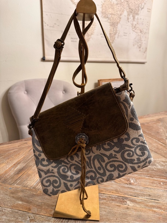 Handbags - Myra Leather-Trim Brown Patterned Crossbody Bag